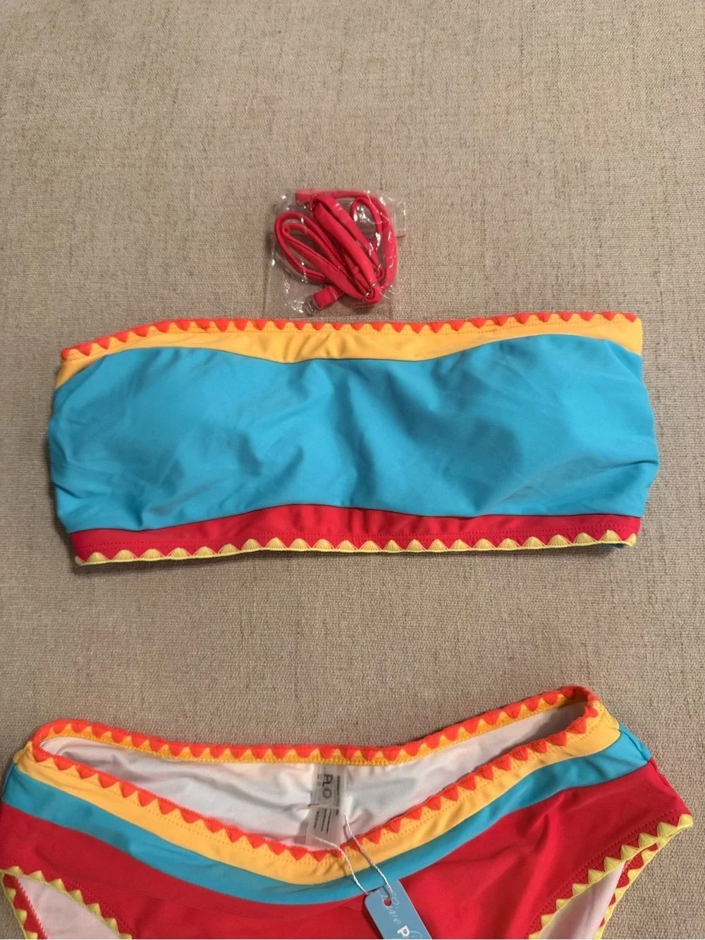 Girls' Colorblock Bandeau Bikini Set in Blue, Red & Yellow